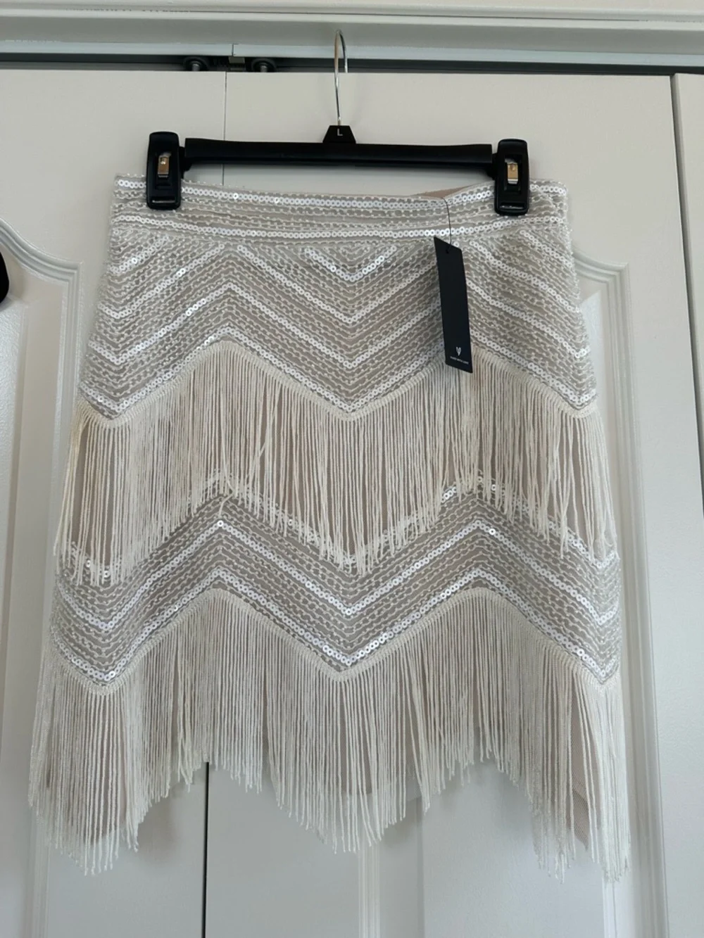 Beaded Fringe Mini Skirt Set- Ivory - Picture 4 of 9